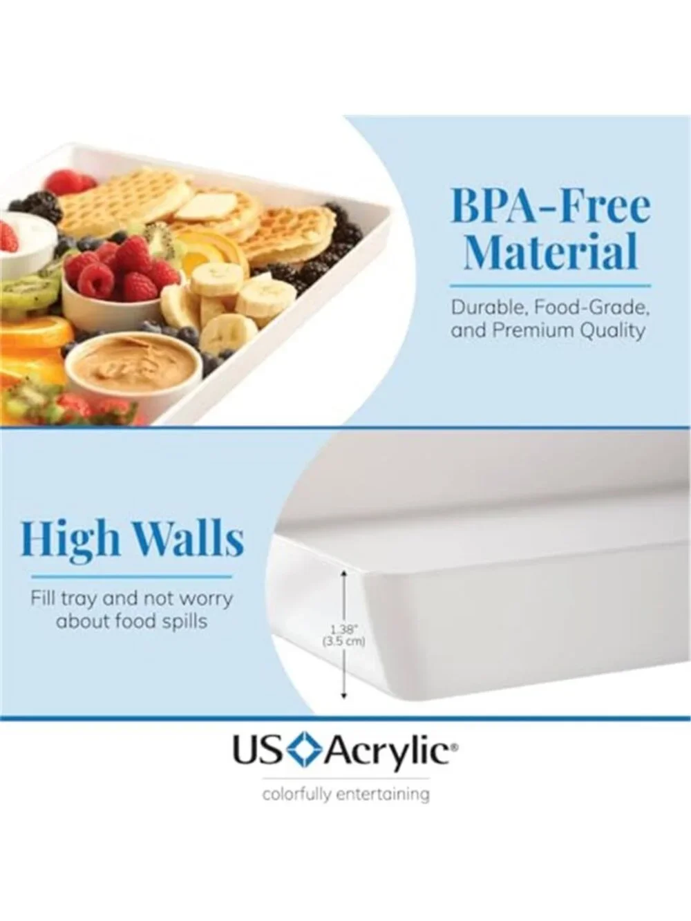 White Serving Tray Rectangular Plastic Platter Appetizer Dessert Party Table